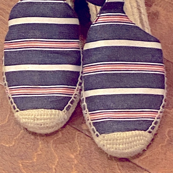 Tory Burch Catalina Red White Blue Stripe Wedge Espadrilles 9 - Picture 3 of 8